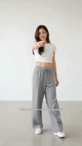 Cotton Brushed Wide Leg Sweatpants Bagy 2 Pockets Women