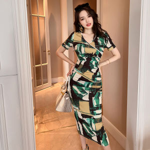 ZYHT (Giải phóng mặt bằng Sử dụng phiếu giảm giá)  đầm body Cổ chữ V đầm ôm hông váy in họa tiết gợi cảm váy bó eo eravogue 20120