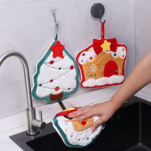 【On Sale】ผ้าเช็ดมือนุ่มผ้าเช็ดตัวครัวห้องน้ำมือการ์ตูนไมโครไฟเบอร์คริสต์มาส