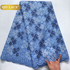 Vải Ren Cotton Châu Phi SJD LACE 5 Thước Chất Lượng Cao Voan Thụy Sĩ Đính Đá Dành Cho Đầm Dự Tiệc Nữ May Vá Thủ Công DIY 4277