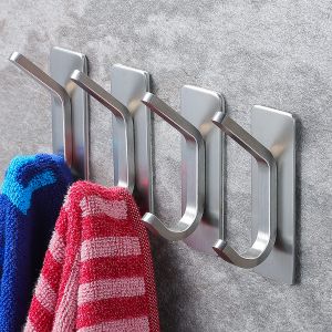4pcs Towel Hooks Self Adhesive Bathroom Hooks 304 Stainless Steel Bathrobe Hooks  Storage Hanger Strong Adhesion Stick Wall Hook