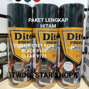 Pilok Paket Lengkap Cat Diton Premium Primer Grey 9120 Black 9109 Clear Gloss 9128 400cc..Pilok Paketan Hitam Cat Semprot Diton Premium 400cc