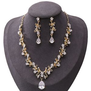 3 Pcs Luxury Crystal Leaf Bridal Jewelry Sets Rhinestone Crown Tiaras Necklace Earrings Set for Bride African Beads Jewelry Sets