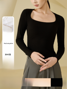 MiiOW | Quần lót giữ nhiệt dài tay dành cho nữ MiiOW Cat Person mùa thu đông mới về cổ vuông có đệm ngực Áo sơ mi cơ bản