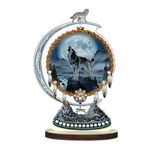 1pc DIY The Wolf Diamond Art Desk Ornament One Sided wooden Crystal Rhinestone Crafts for Home Office Decoration