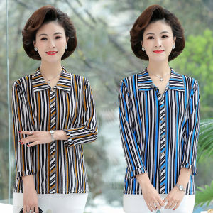 Áo Sơ Mi Lụa Băng Dài Tay Mùa Hè Cho Mẹ Áo Chui Đầu Cổ Polo Dáng Rộng Thường Ngày Có Nút Cài Áo Sơ Mi Nữ Trung Niên