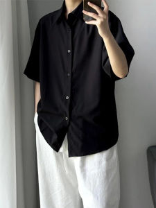 Black Ice Silk Short Sleeve Shirt Mens Summer Trendy Thin Cool Sensation High-End Sun Protection Outerwear Breathable Loose Fit