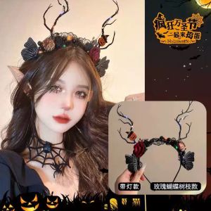 Halloween Pumpkin Headwear Plastic Glowing Headband LED Pumpkin Light Flashing Hairband Party Costume Props Hair Accessories