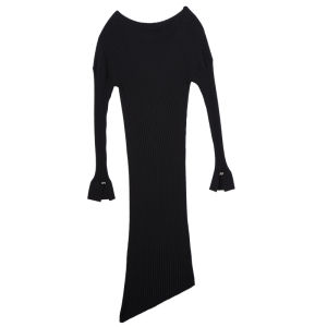 Summer Designer Asymmetric Neckline Knitted Waist-High Long Dress