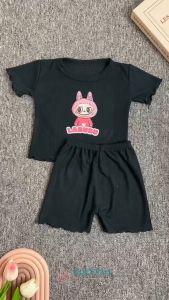 ByKiddos - Setelan Kaos Labubu Lengan Pendek Kriwil Dan Celana Pendek Kriwil Lokal Bayi Perempuan / Setelan Anak Perempuan Casual