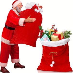 1 Chiếc Túi Quà Giáng Sinh Nhung Cực Lớn Có Dây Rút - Túi Quà Ông Già Noel Đựng Quà Ngày Lễ