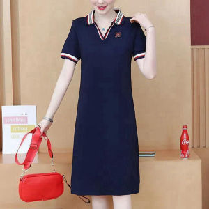 Elegant A-Line Midi Dress Polo Collar Slimming Summer New Style Korean Version Long Sleeve Floral Pattern Commute Friendly Dress