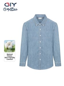 GYgoldlion | Cotton Long Sleeve Mens Denim Polo Shirt