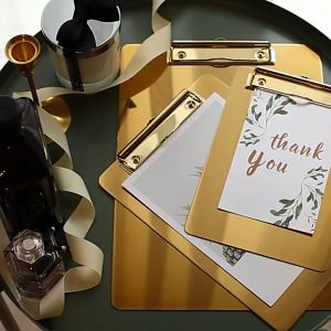 คลิปบอร์ดสแตนเลสทอง (เล็ก) วัสดุเหล็กหนาอย่างดีHP302