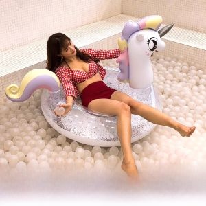 Internet Celebrity Rainbow Inflatable Floating Bed Flamingo Water Mount Pineapple Swimming Ring Unicorn Cup Holder Shooting Props
