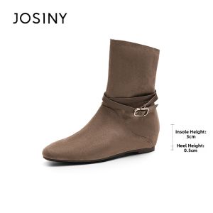 Josiny | French Style Slender Boots with Internal Lifts Pointed Toe Flat Suede