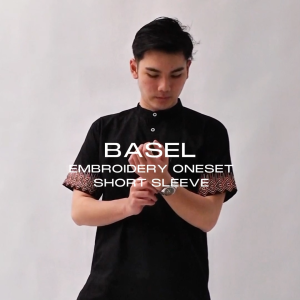 KATSAE - Oneset Basel Pria Dewasa Setelan Baju celana Muslim | Set Kemeja Koko Kurta Bordir Premium Warna Dark Grey