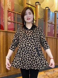 เสื้อฮู้ดลายเสือดาวไซส์ใหญ่แฟชั่นฤดูใบไม้ผลิ 2025 เสื้อแขนยาวทรงหลวมสบาย ๆ สำหรับคุณแม่