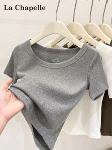 La Chapelle | Áo Thun Tay Ngắn Ôm Body Màu Xám cho Nữ Mẫu Mới