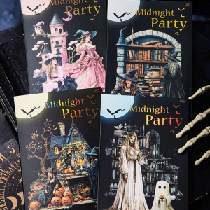 สมุดสติกเกอร์ธีมปาร์ตี้ยามเที่ยงคืน 20 ชิ้น สไตล์โกธิค สำหรับตกแต่งสมุดบันทึก สมุดภาพ กรอบรูป แล็ปท็อป อัลบั้ม ปฏิทิน
