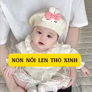 Mũ Nồi Len Thỏ xinh Cho Bé Phong Cách Hàn Quốc Đáng Yêu