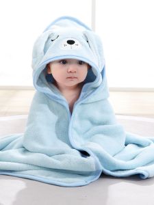 Soft Absorbent Baby Bath Towel with Hat Blanket Wrap Cartoon Cute Windbreaker Cover Soft Fabric Newborn Infant Bath Wrap
