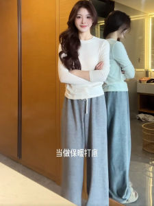 White Slim Fit Short Sleeve Womens T-Shirt round Neck Base Layer Shirt Thin Spring Autumn Top NIIUTIS Luxury Style Long Sleeve