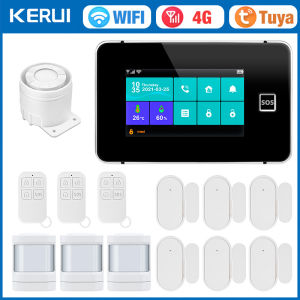 Kerui | KERUI G64B 4G WIFI Alarm System 4.3-inch Touch Screen Panel Security Alarm with Temperature Humidity Display Tuya Smart for Home