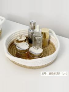 Handmade Cotton Rope Storage Basket round Organizer Tray Cosmetic Key Jewelry Desktop Messy Items Basket Household Organizer