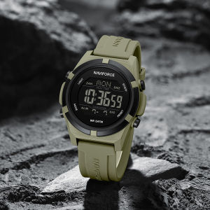 NAVIFORCE Original Fashion Digital Mens Boys Watch Outdoor Sports Alarm Chronograph Silicone Strap Waterproof 50m Calendar Date Night Pattern Mens Boys Outdoor Casual Watch Gift NF7127