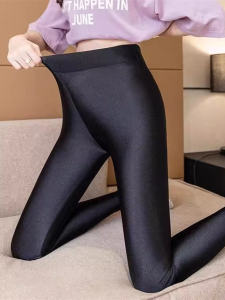 Thin Leggings for Women Outwear Plus Size Plus Size Ladies Stretch Tight Pants High Waist Shiny Pants Show Thin Black Skinny Pants