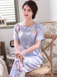 ชุดนอนผู้หญิงแขนสั้นผ้าฝ้ายแท้ ชุดนอนฤดูร้อน เสื้อผ้าอยู่บ้าน ชุดนอนผู้หญิงวัยกลางคน ผ้าฝ้ายแท้ ชุดแม่ ชุดนอนลายดอกไม้