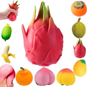 Dragon Fruit/Peach/Orange/Durian/Mango/Banana /Strawberry Squishy Soft Squeeze Stress Relief Fidget Toy for Office Home