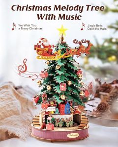 ROBOTIME Christmas Melody Tree Model Kits Music Box 3D Wooden Puzzles to Build Gifts for Adults Kids