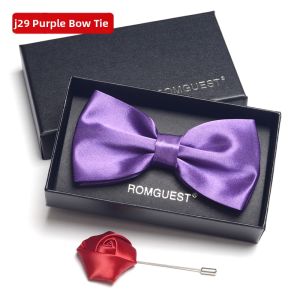 Romguest | Floral Polka Dot Solid Purple Bridal Groom Wedding Bow Tie Double Layer