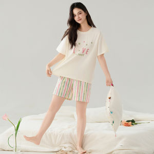 MiiOW | ชุดนอนผู้หญิง Pure Cotton Summer Casual Short Sleeve Shorts Home Clothes Set Can Wear Outdoors ชุดนอนผู้หญิง MiiOW Cat Person