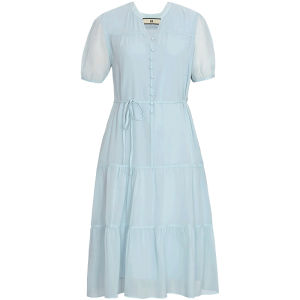 HR | HR Helena 100% Mulberry Silk V-neck French Romantic Dress Summer Beach Vacation Skirt Women Elegant Commute Style Belted A-line