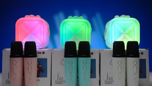 RICHMENT Portable Karaoke Speaker with Dual Wireless Mics & RGB Lights 360° Stereo Sound + Phone Holder + Bluetooth 5.0 Lightweight Cube Design for Travel Camping & Parties Perfect Gift for Music Lovers