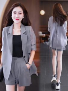 Summer Thin Suit Set Womens Casual Loose Two-Piece Shorts Suit Elegant Design Small Size 2025 New Style Professional Pantsuit