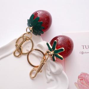Korean Style Creative Alloy Strawberry Keychain Car Ornament Small Fresh Sweet Fruit Bag Hanging Decoration Key Accessory