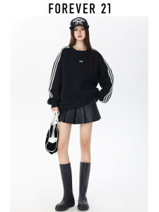 Forever21 | Black Striped Long Sleeve Loose Casual Round Neck Sweater