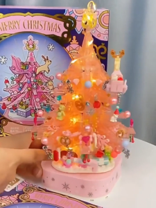 360° Rotating Christmas tree Music Box Building Block Assembly Christmas Day Decoration Ornament
