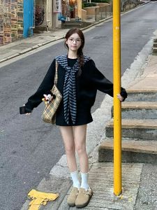 SUSHOUWANGE | Thermal Black Fleece Hoodless Sweatshirt