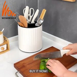 Kitchen Rack Cutlery Holder 360° Rotating Multifuntion Plastic Knife Chopstick Holder Spoon Fork Holder Kitchen Organizer Utensil Holder Rak Sudu