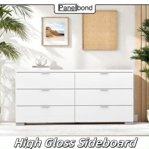 PanelBond Chest Of Drawers 6 Layers High Gloss Drawer Storage Large Size Chest Of Drawers With Handles Suitable For Bedroom Living Room