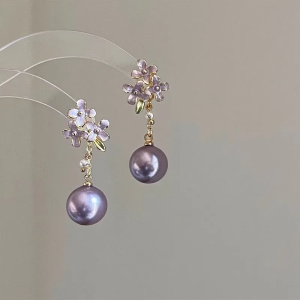 Purple Pearl Flower Tassel Earrings Womens New 2025 Luxury Minimalist Design High-End Feelings Ear Jewelry Fashion Accessories