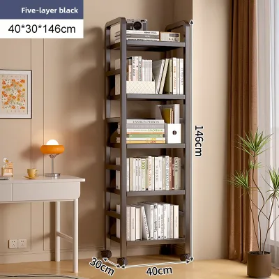 Mobile Iron Art Bookshelf Multi-Layer Floor Standing Rack with Wheels Simple Modern Style Storage Cabinet for Wall Corner
