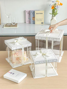 กล่องขนมเค้กแบบใส ชั้นวางของชั้นล่าง 2 ชั้น ขนาด 4 นิ้ว กล่องขนมวันเกิด กล่องใส่ของเล่น เครื่องมือทำอาหาร กล่องบรรจุภัณฑ์