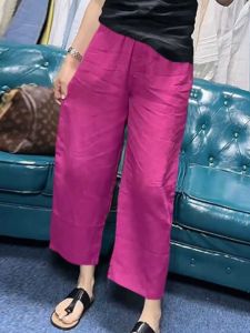 High Waist Loose Wide Leg Pants Ice Silk Cotton Linen Blend 9-Piece Womens Casual Trousers Summer 2024 Fashion Elements