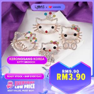 Kerongsang Bahu Pin Tudung Jarum Peniti Hello Kitty Brooch Hijab Pins Muslimah Fashion Jewellery Brooches Luxury Mewah Murah Batu Korea Rhinestone | LIVAS Fashion